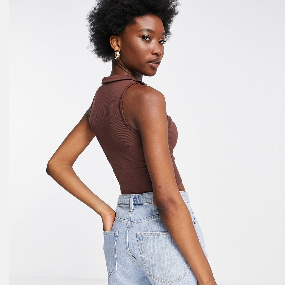 ASOS Brown Ribbed Zip-Up Tank Top - Picture 4 of 4